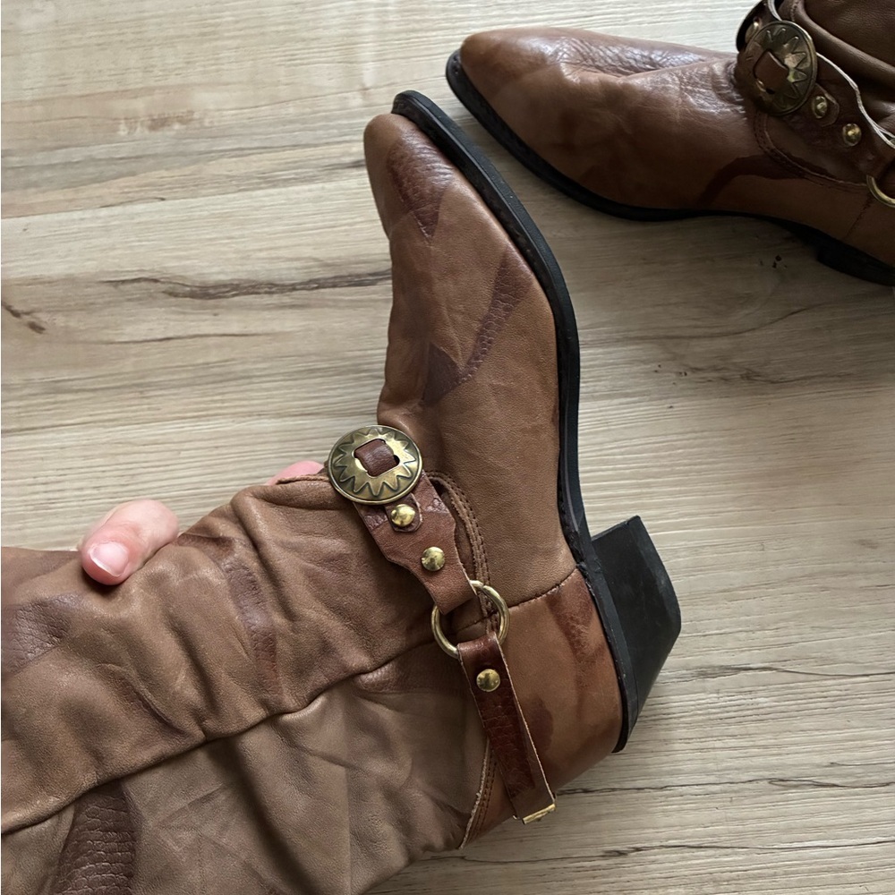 Dingo Genuine Leather Slouchy Dark Brown Leather Boots - Picture 5 of 14
